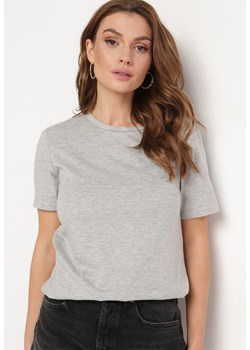 Szary Gładki T-shirt z Krótkim Rękawem Elldora ze sklepu Born2be Odzież w kategorii Bluzki damskie - zdjęcie 172279281