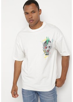 Biała Koszulka z Krótkim Rękawem T-Shirt z Nadrukiem z Przodu i na Plecach Franestia ze sklepu Born2be Odzież w kategorii T-shirty męskie - zdjęcie 172279411