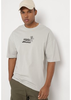 Szara Koszulka Bawełniana Oversize z Nadrukiem z Przodu i na Plecach Mannesha ze sklepu Born2be Odzież w kategorii T-shirty męskie - zdjęcie 172279422