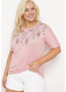 Jasnoróżowy T-shirt z Nadrukiem i Cyrkoniami Moarinas ze sklepu Born2be Odzież w kategorii Bluzki damskie - zdjęcie 172279703