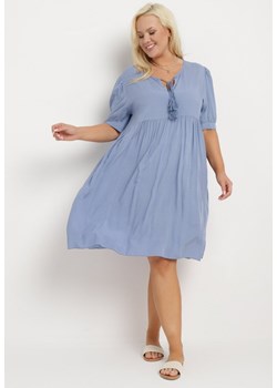 Niebieska Sukienka Wiskozowa z Dekoltem Wiązanym z Frędzlami Brispia ze sklepu Born2be Odzież w kategorii Sukienki - zdjęcie 172279773