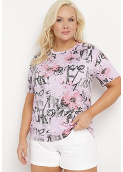 Fioletowy T-shirt z Ozdobnym Nadrukiem Moali ze sklepu Born2be Odzież w kategorii Bluzki damskie - zdjęcie 172279912