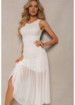 Biała Taliowana Sukienka z Dołem z Tiulowej Siateczki Uisolia ze sklepu Renee odzież w kategorii Sukienki - zdjęcie 172283551