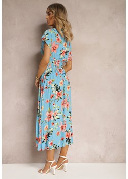 Niebieska Kopertowa Sukienka w Kwiaty z Gumką w Talii Nobbia ze sklepu Renee odzież w kategorii Sukienki - zdjęcie 172283731