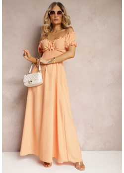 Pomarańczowa Sukienka z Wiskozy z Gumką w Talii i Kopertowym Dekoltem Rhoneri ze sklepu Renee odzież w kategorii Sukienki - zdjęcie 172283764