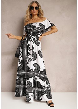 Czarna Hiszpanka Sukienka z Gumką w Talii i Materiałowym Paskiem z Falbankami Xoneri ze sklepu Renee odzież w kategorii Sukienki - zdjęcie 172283824