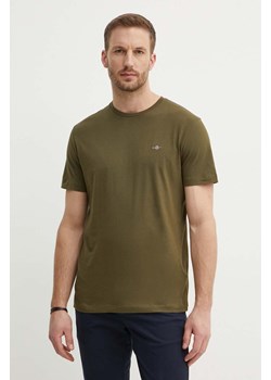 Gant t-shirt bawełniany męski kolor zielony gładki ze sklepu ANSWEAR.com w kategorii T-shirty męskie - zdjęcie 172284774