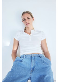 H & M - T-shirt henley w prążki - Biały ze sklepu H&M w kategorii Bluzki damskie - zdjęcie 172285193