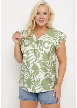 Zielona Koszula w Abstrakcyjny Print z Falbankami i Guzikami Norbia ze sklepu Born2be Odzież w kategorii Koszule damskie - zdjęcie 172287583