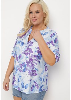 Niebiesko-Fioletowa Koszula w Kwiecisty Print Zapinana na Guziki Finbia ze sklepu Born2be Odzież w kategorii Koszule damskie - zdjęcie 172287611