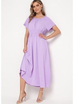 Fioletowa Sukienka z Krótkim Rękawem i Gumką w Pasie Oilleria ze sklepu Born2be Odzież w kategorii Sukienki - zdjęcie 172287632