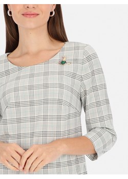 Szara bluzka w kratę z broszką Potis & Verso Dariana ze sklepu Eye For Fashion w kategorii Bluzki damskie - zdjęcie 172289820