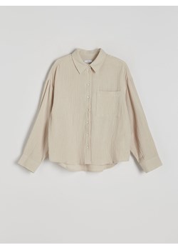 Reserved - Koszula z bawełnianego muślinu - beżowy ze sklepu Reserved w kategorii Koszule damskie - zdjęcie 172291122