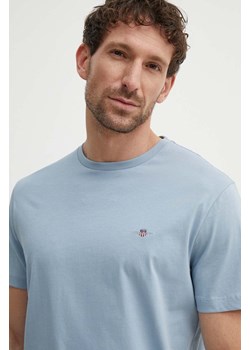 Gant t-shirt bawełniany męski kolor niebieski gładki ze sklepu ANSWEAR.com w kategorii T-shirty męskie - zdjęcie 172291274