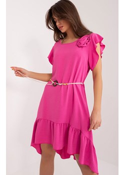 Asymetryczna sukienka z falbaną ciemnoróżowa DHJ-SK-8921.21, Kolor ciemnoróżowy, Rozmiar uniwersalny, ITALY MODA ze sklepu Primodo w kategorii Sukienki - zdjęcie 172294050