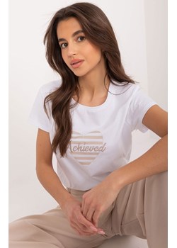 T-shirt damski z nadrukiem biało-beżowy RV-TS-9667.19, Kolor biało-beżowy, Rozmiar S/M, BASIC FEEL GOOD ze sklepu Primodo w kategorii Bluzki damskie - zdjęcie 172294084