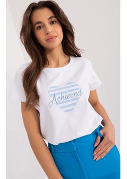 T-shirt damski z nadrukiem biało-niebieski RV-TS-9667.19, Kolor biało-niebieski, Rozmiar S/M, BASIC FEEL GOOD ze sklepu Primodo w kategorii Bluzki damskie - zdjęcie 172294092