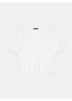 Mohito - Biały t-shirt z falbankami - biały ze sklepu Mohito w kategorii Bluzki damskie - zdjęcie 172300292