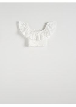Reserved - Kreszowany top z falbaną - biały ze sklepu Reserved w kategorii Bluzki damskie - zdjęcie 172300873