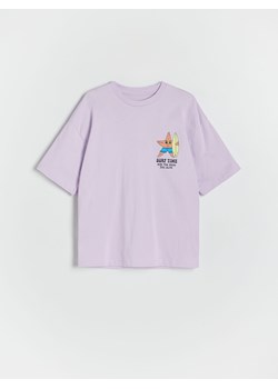 Reserved - T-shirt oversize z nadrukiem - lawendowy ze sklepu Reserved w kategorii T-shirty chłopięce - zdjęcie 172300923