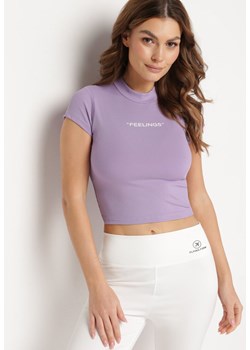 Fioletowy T-shirt o Krótkim Dopasowanym Kroju z Napisem Ebira ze sklepu Born2be Odzież w kategorii Bluzki damskie - zdjęcie 172301814