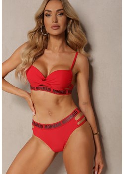 Czerwone Bikini z Supełkiem na Biustonoszu z Ozdobnymi Paseczkami i Napisami Bibalia ze sklepu Renee odzież w kategorii Stroje kąpielowe - zdjęcie 172305674