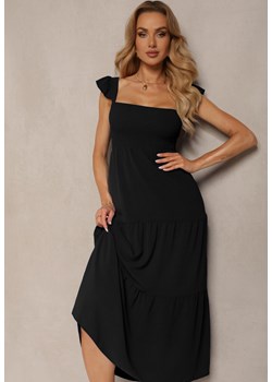 Czarna Rozkloszowana Sukienka na Grubych Ramiączkach z Falbankami Gasena ze sklepu Renee odzież w kategorii Sukienki - zdjęcie 172307952