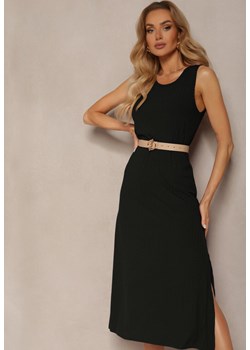 Czarna Sukienka o Pudełkowym Fasonie bez Rękawów z Rozcięciami Obilira ze sklepu Renee odzież w kategorii Sukienki - zdjęcie 172307962