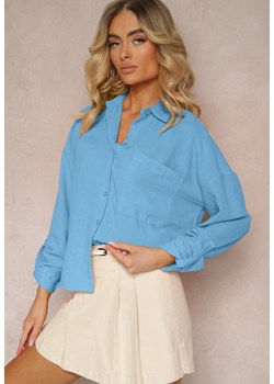 Niebieska Koszula Zapinana na Guziki z Długim Rękawem Heracia ze sklepu Renee odzież w kategorii Koszule damskie - zdjęcie 172308032
