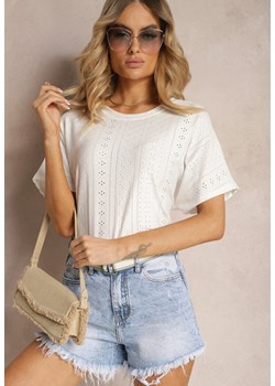 Biały Ażurowy T-shirt z Krótkim Rękawem Givessa ze sklepu Renee odzież w kategorii Bluzki damskie - zdjęcie 172308052