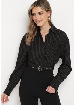 Czarna Krótka Koszula z Ozdobnym Paskiem z Klamrą na Dole Arirti ze sklepu Born2be Odzież w kategorii Koszule damskie - zdjęcie 172308263