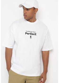 Biała Bawełniana Koszulka T-shirt z Krótkim Rękawem Ozdobiony Nadrukami Citara ze sklepu Born2be Odzież w kategorii T-shirty męskie - zdjęcie 172308364