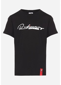 Czarna Koszulka T-shirt z Elastycznej Bawełny z Napisem Quxalia ze sklepu Born2be Odzież w kategorii T-shirty chłopięce - zdjęcie 172313430