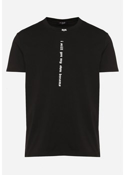 Czarna Bawełniana Koszulka T-Shirt z Krótkim Rękawem i Nadrukiem Trinalia ze sklepu Born2be Odzież w kategorii T-shirty męskie - zdjęcie 172313482