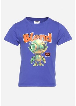 Granatowa Koszulka z Bawełny z Krótkim Rękawem Ozdobiona Aplikacją Lumubia ze sklepu Born2be Odzież w kategorii T-shirty chłopięce - zdjęcie 172313534