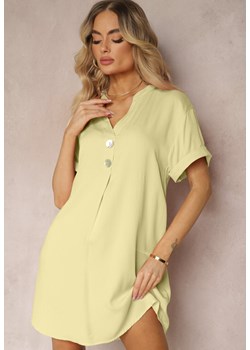 Zielona Sukienka z Bawełny z Krótkim Rękawem i Ozdobnymi Guzikami Quenissa ze sklepu Renee odzież w kategorii Sukienki - zdjęcie 172313653