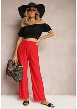 Czerwone Spodnie High Waist z Ażurowym Wzorem Diemia ze sklepu Renee odzież w kategorii Spodnie damskie - zdjęcie 172313773