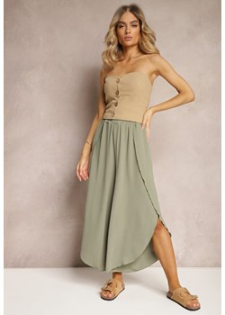 Zielone Luźne Spodnie z Rozcięciami na Boku Nogawek High Waist Voleri ze sklepu Renee odzież w kategorii Spodnie damskie - zdjęcie 172313824