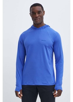 Marmot bluza sportowa Windridge kolor niebieski z kapturem gładka ze sklepu ANSWEAR.com w kategorii Bluzy męskie - zdjęcie 172314741