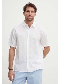 Sisley koszula lniana kolor biały regular z kołnierzykiem klasycznym ze sklepu ANSWEAR.com w kategorii Koszule męskie - zdjęcie 172314804