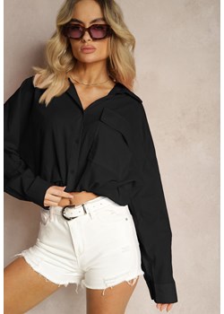 Czarna Koszula z Bawełny z Dłuższym Tyłem i Gumką z Możliwością Ściągnięcia Sasina ze sklepu Renee odzież w kategorii Koszule damskie - zdjęcie 172318180