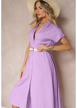 Fioletowa Sukienka Koszulowa z Lnem i Wiskozą Jucilla ze sklepu Renee odzież w kategorii Sukienki - zdjęcie 172318300