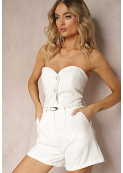 Białe  Szorty High Waist o Eleganckim Wykończeniu Verpia ze sklepu Renee odzież w kategorii Szorty - zdjęcie 172318340