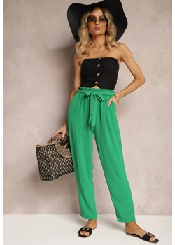 Zielone Spodnie High Waist Wiązane w Pasie Wykończone Gumką w Talii Dimixi ze sklepu Renee odzież w kategorii Spodnie damskie - zdjęcie 172318470
