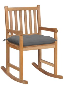 Drewniany fotel bujany z szarą poduszką - Mecedora ze sklepu Edinos.pl w kategorii Fotele ogrodowe - zdjęcie 172319854