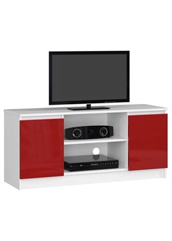 Szafka RTV z półkami biała + czerwony połysk - Darius 4X 120 cm ze sklepu Edinos.pl w kategorii Szafki RTV - zdjęcie 172320291