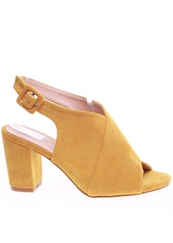 Zamszowe żółte sandały na obcasie /G10-3 16125 T242/ ze sklepu Pantofelek24.pl w kategorii Sandały damskie - zdjęcie 172326214