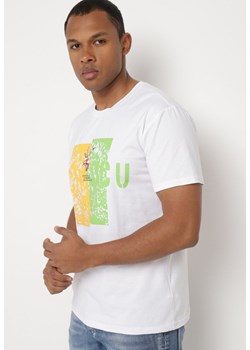 Biała Bawełniana Koszulka T-Shirt z Krótkim Rękawem i Ozdobnym Nadrukiem Branessa ze sklepu Born2be Odzież w kategorii T-shirty męskie - zdjęcie 172326304