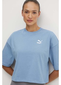 Puma t-shirt bawełniany damski kolor niebieski 624226 ze sklepu ANSWEAR.com w kategorii Bluzki damskie - zdjęcie 172328483