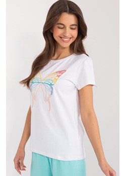 Biały t-shirt damski z motylem RV-TS-9637.39, Kolor biały-wzór, Rozmiar S/M, BASIC FEEL GOOD ze sklepu Primodo w kategorii Bluzki damskie - zdjęcie 172332160